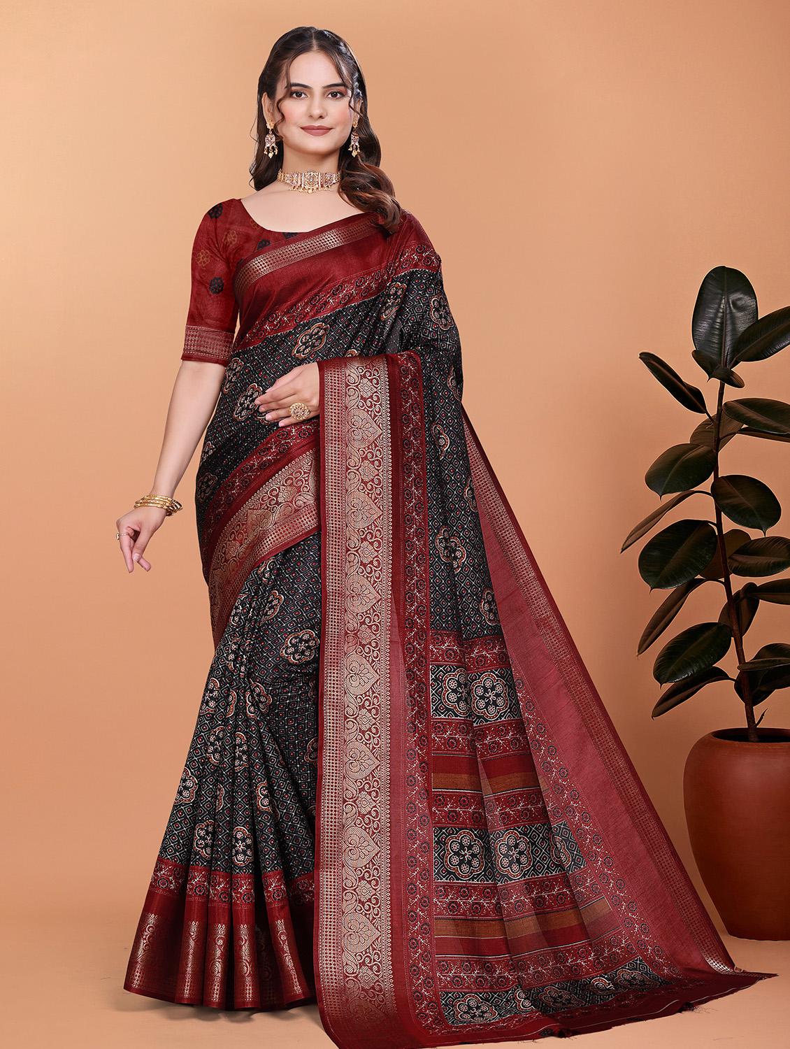 women printed bordered saree with blouse - 21981480 - Zoom Image - 0