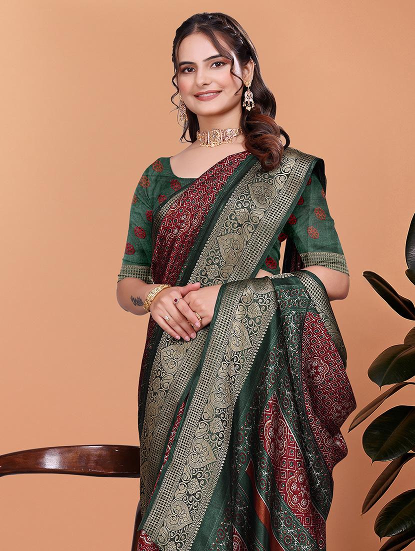 women printed bordered saree with blouse - 21981484 - Standard Image - 3