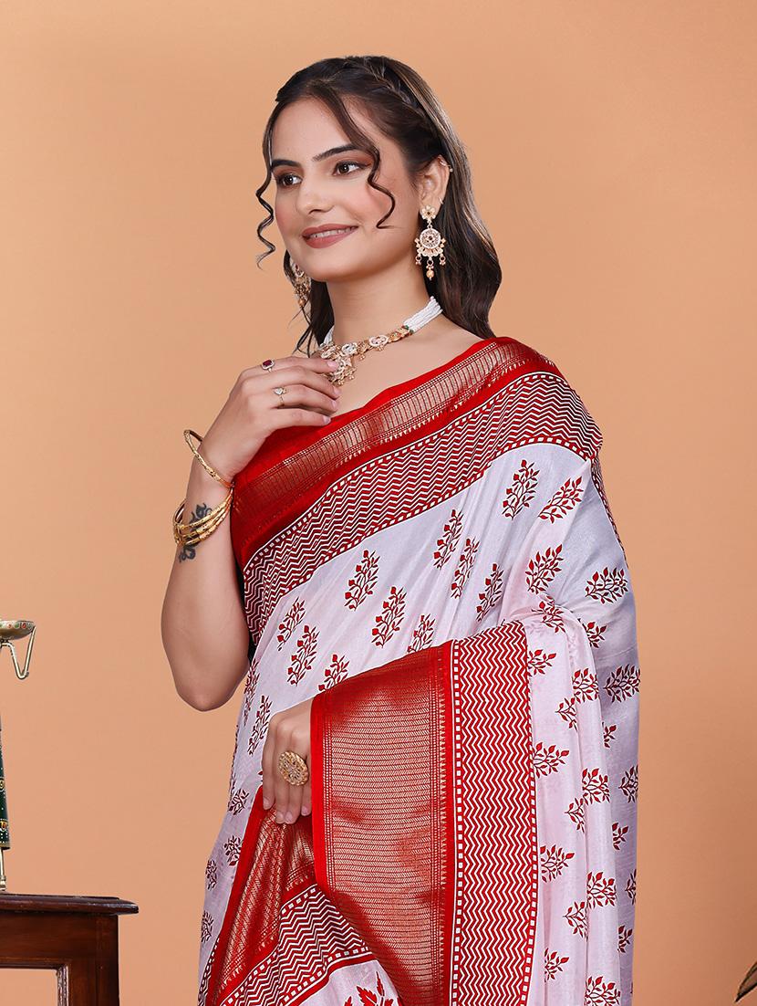 women printed bordered saree with blouse - 21981501 - Standard Image - 3