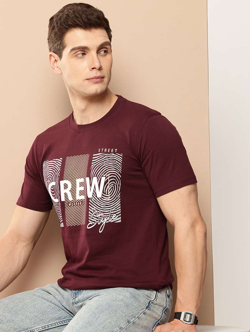 men front print round neck regular fit t-shirt