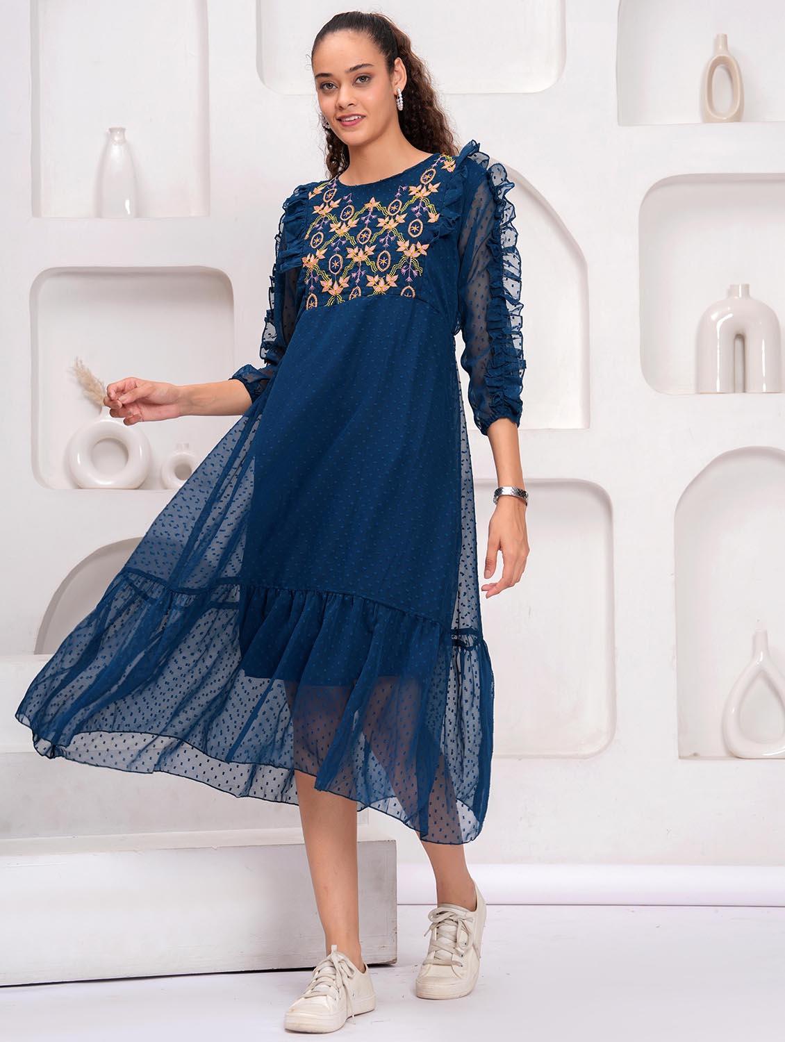 women self designed round neck tiered dress - 21981532 -  Zoom Image - 0
