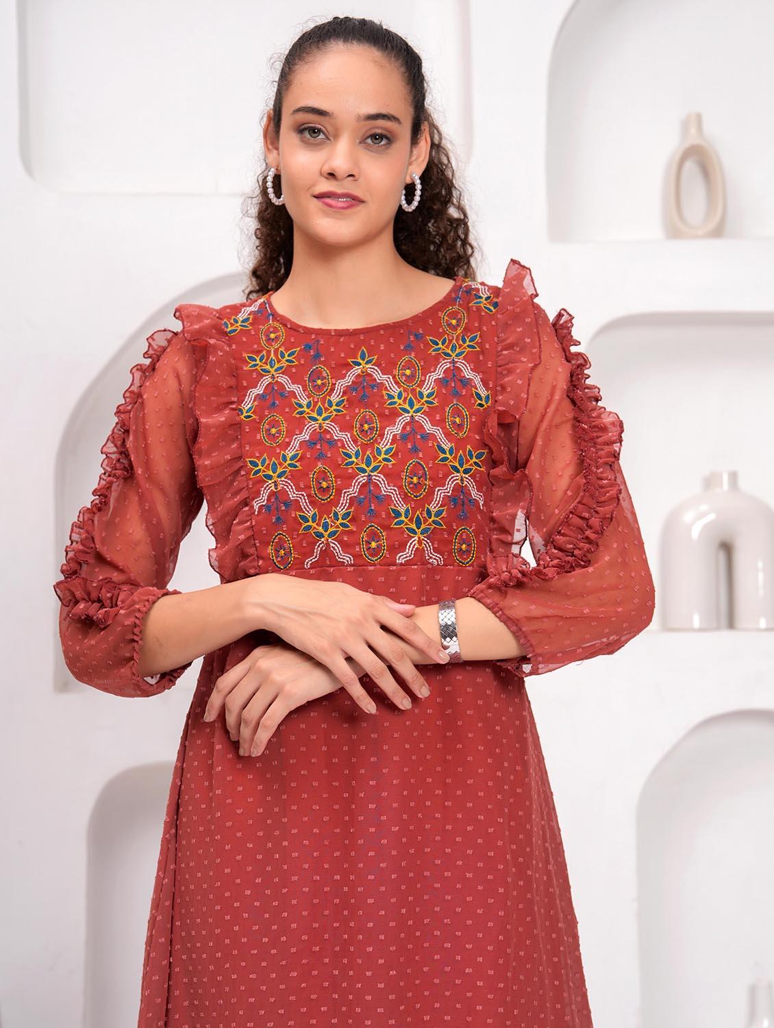 women self designed round neck tiered dress - 21981533 - Standard Image - 5