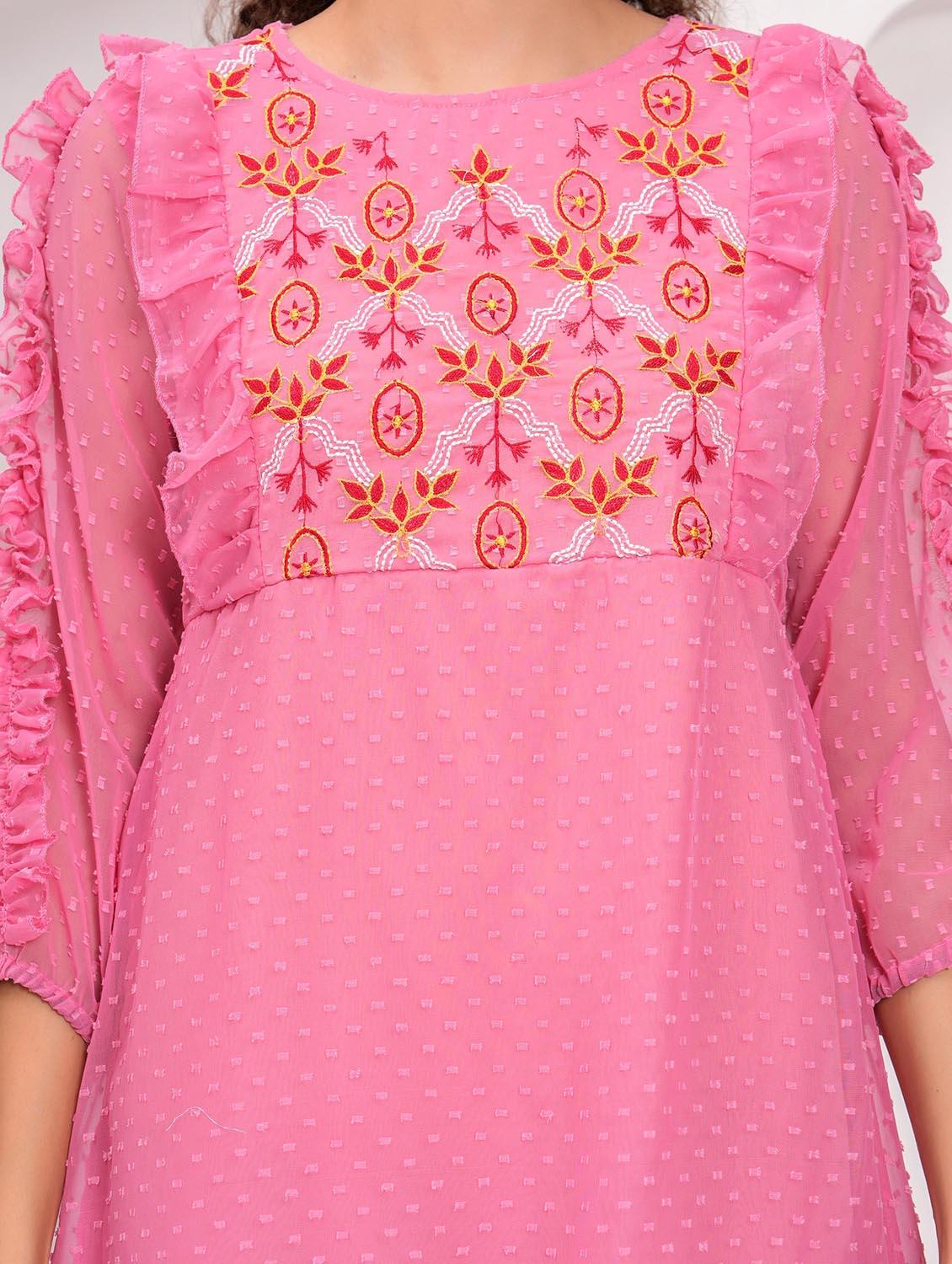 women self designed round neck tiered dress - 21981534 - Standard Image - 5
