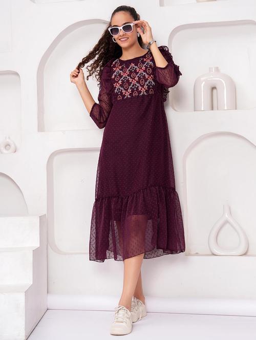 women self designed round neck tiered dress - 21981535 -  Standard Image - 0