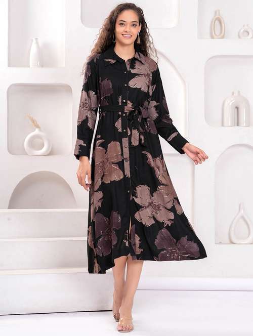 women floral print long sleeve collared shirt dress - 21981537 - Standard Image - 0
