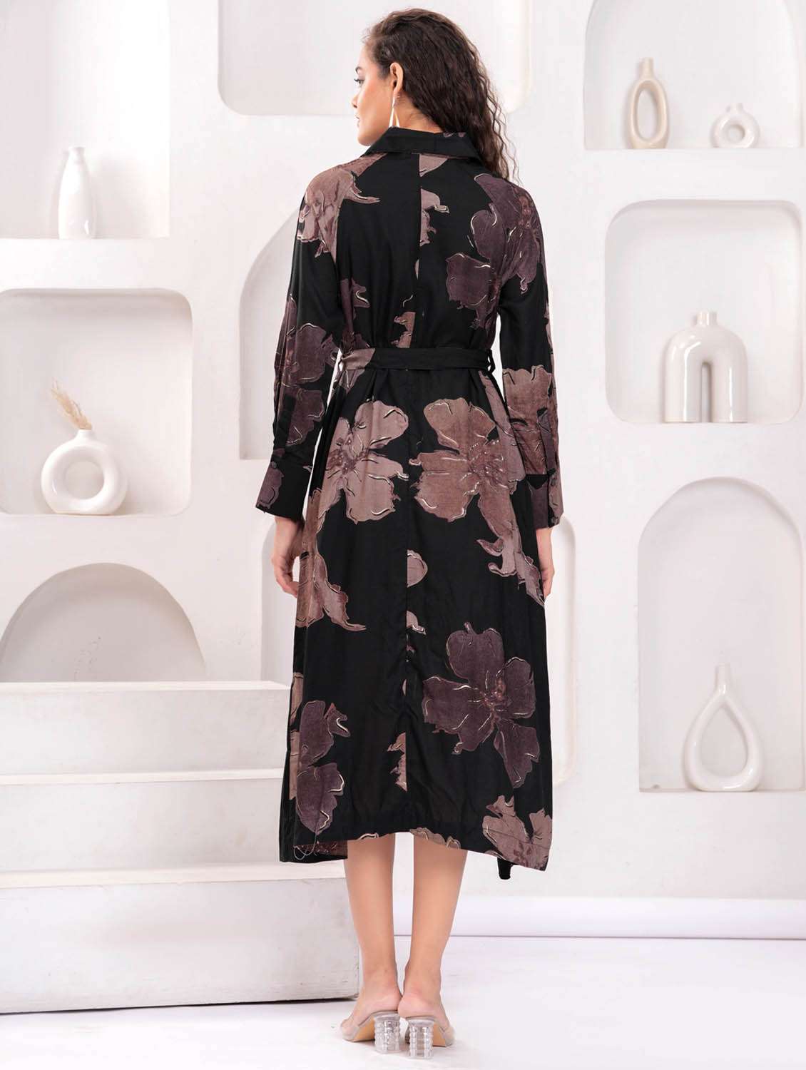 women floral print long sleeve collared shirt dress - 21981537 - Standard Image - 3