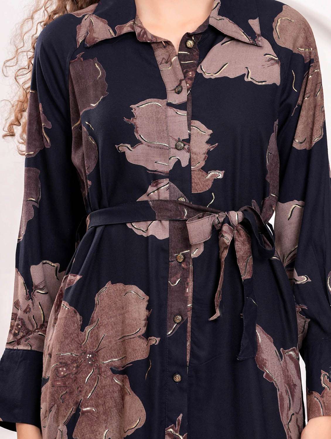 women floral print long sleeve collared shirt dress - 21981539 - Standard Image - 5