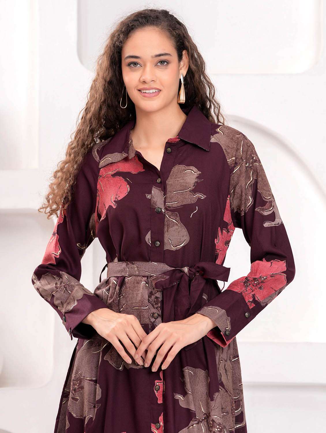 women floral print long sleeve collared shirt dress - 21981540 - Standard Image - 5