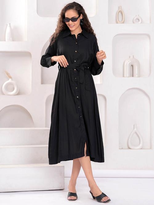 women solid long sleeve collared shirt dress - 21981541 - Standard Image - 0