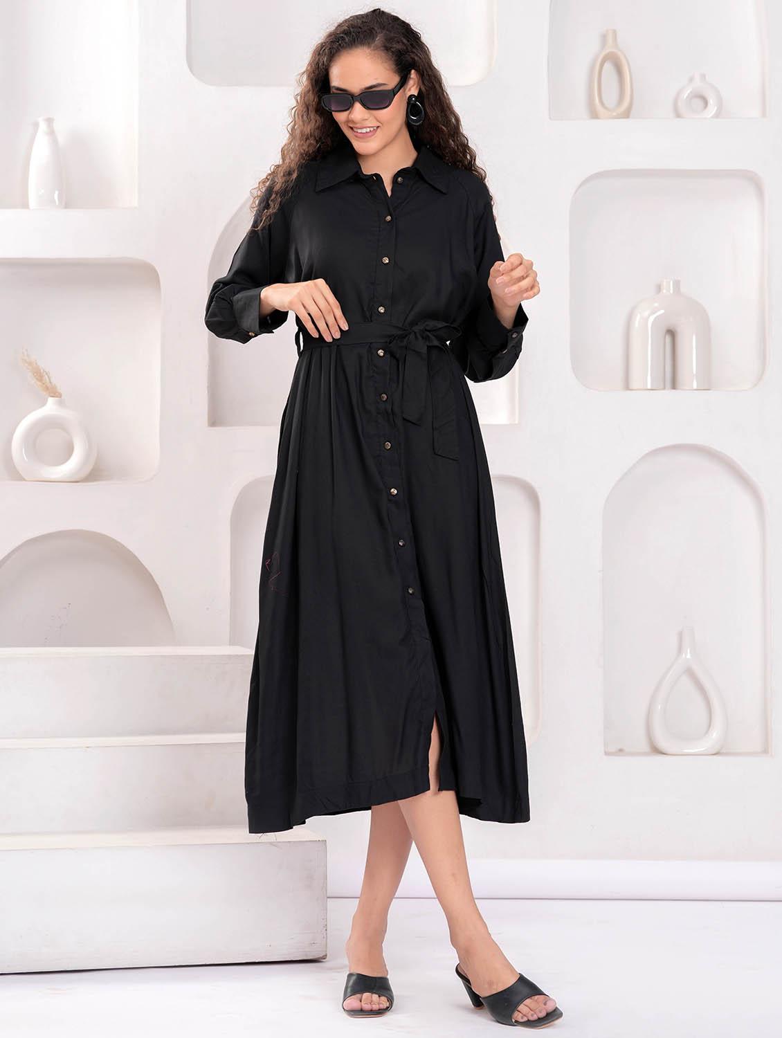 women solid long sleeve collared shirt dress - 21981541 - Zoom Image - 0