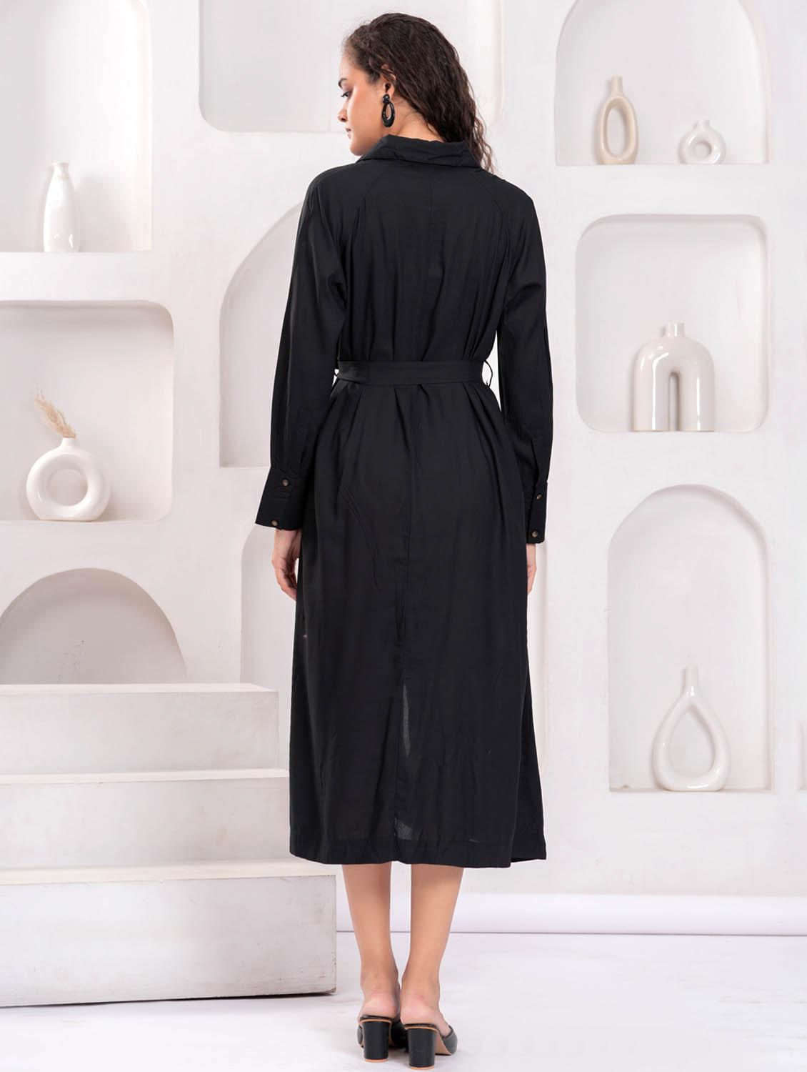 women solid long sleeve collared shirt dress - 21981541 - Standard Image - 3