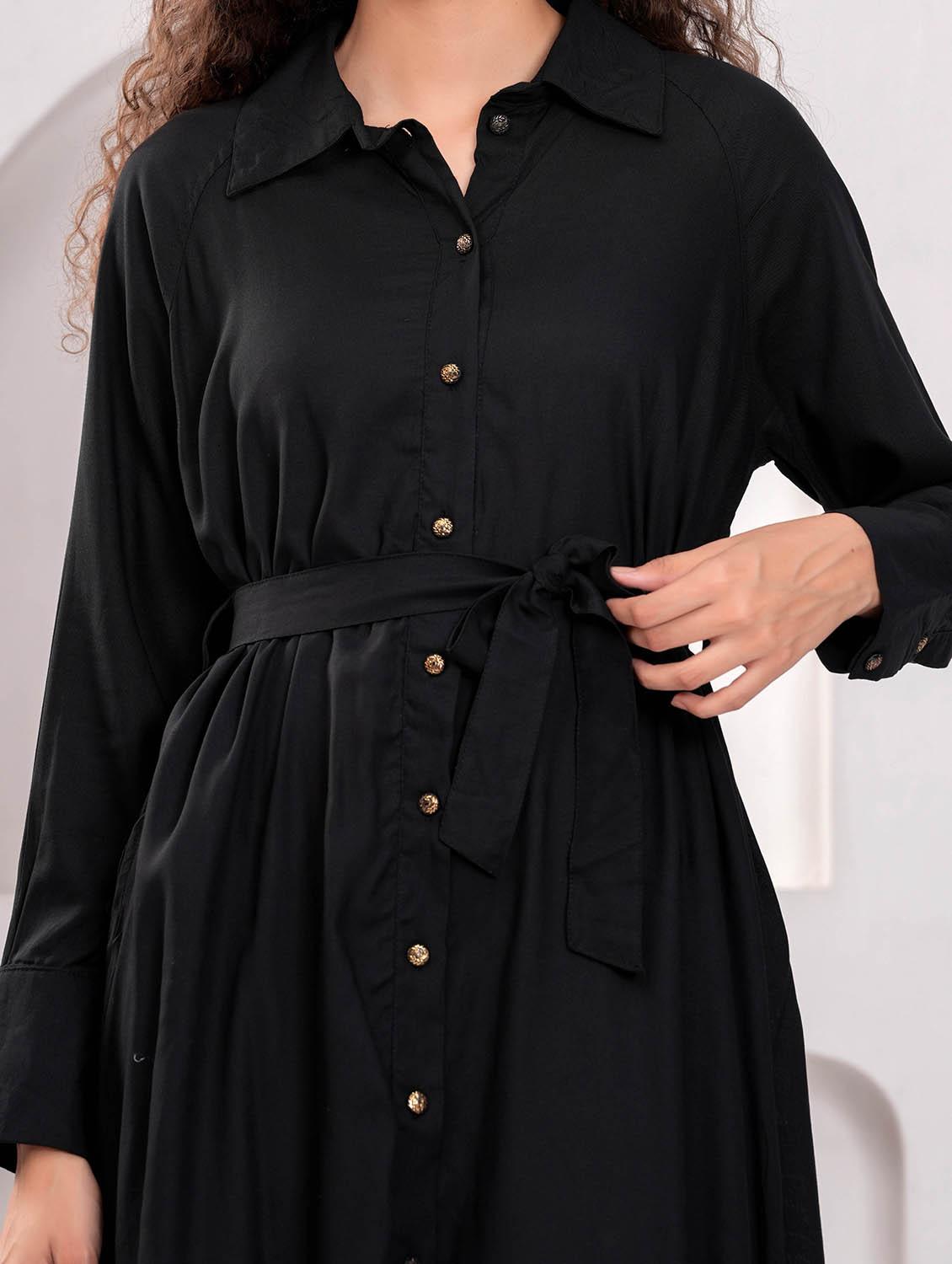 women solid long sleeve collared shirt dress - 21981541 - Standard Image - 5