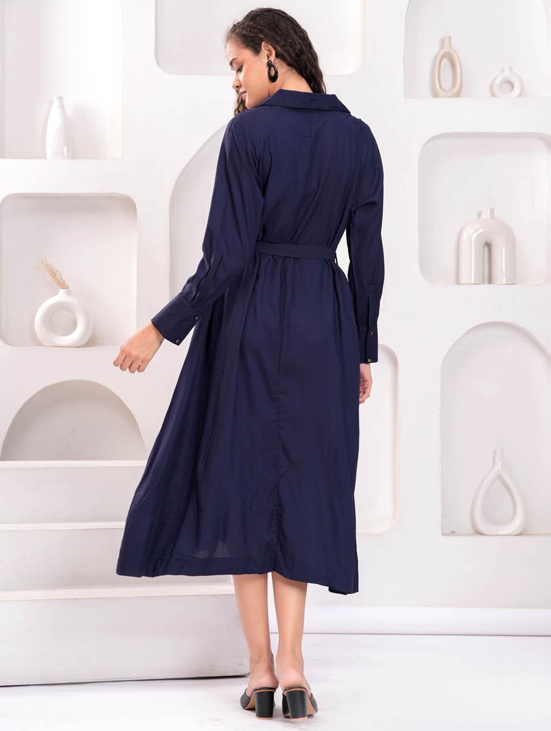 women solid long sleeve collared shirt dress - 21981542 - Standard Image - 3