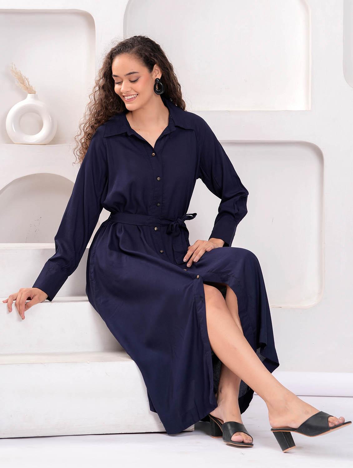 women solid long sleeve collared shirt dress - 21981542 - Standard Image - 5