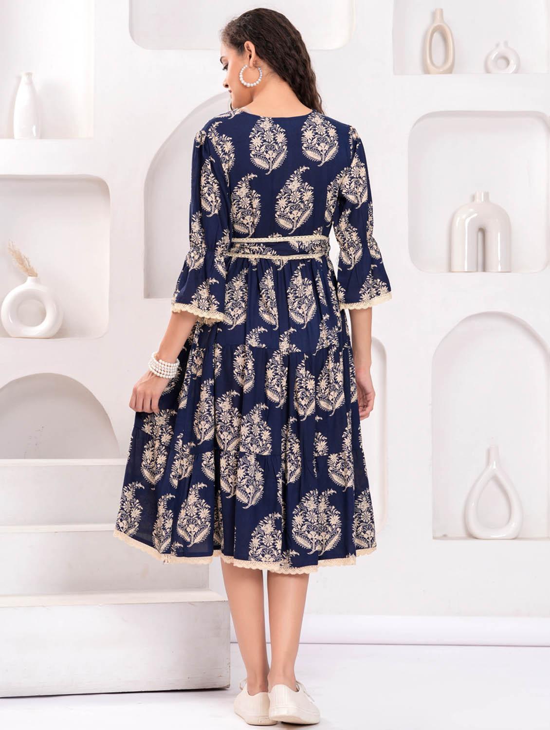 women printed overlap neck tiered dress - 21981546 - Standard Image - 3