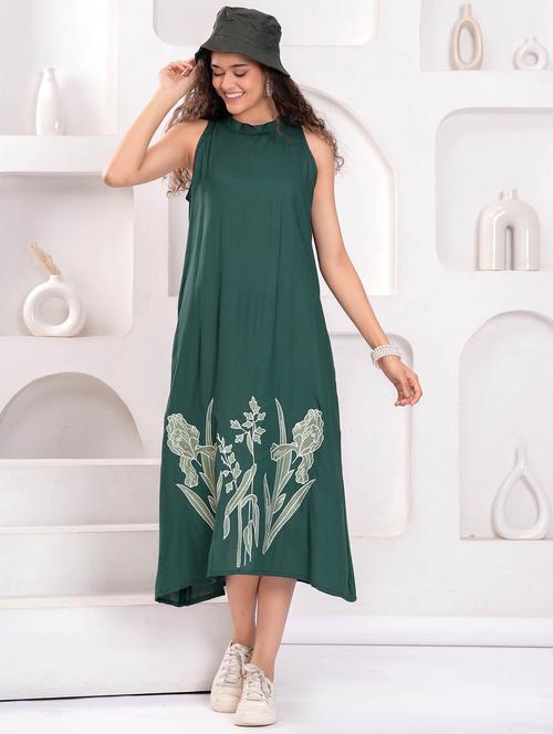 women printed halter neck sleeveless a-line dress - 21981551 - Standard Image - 0