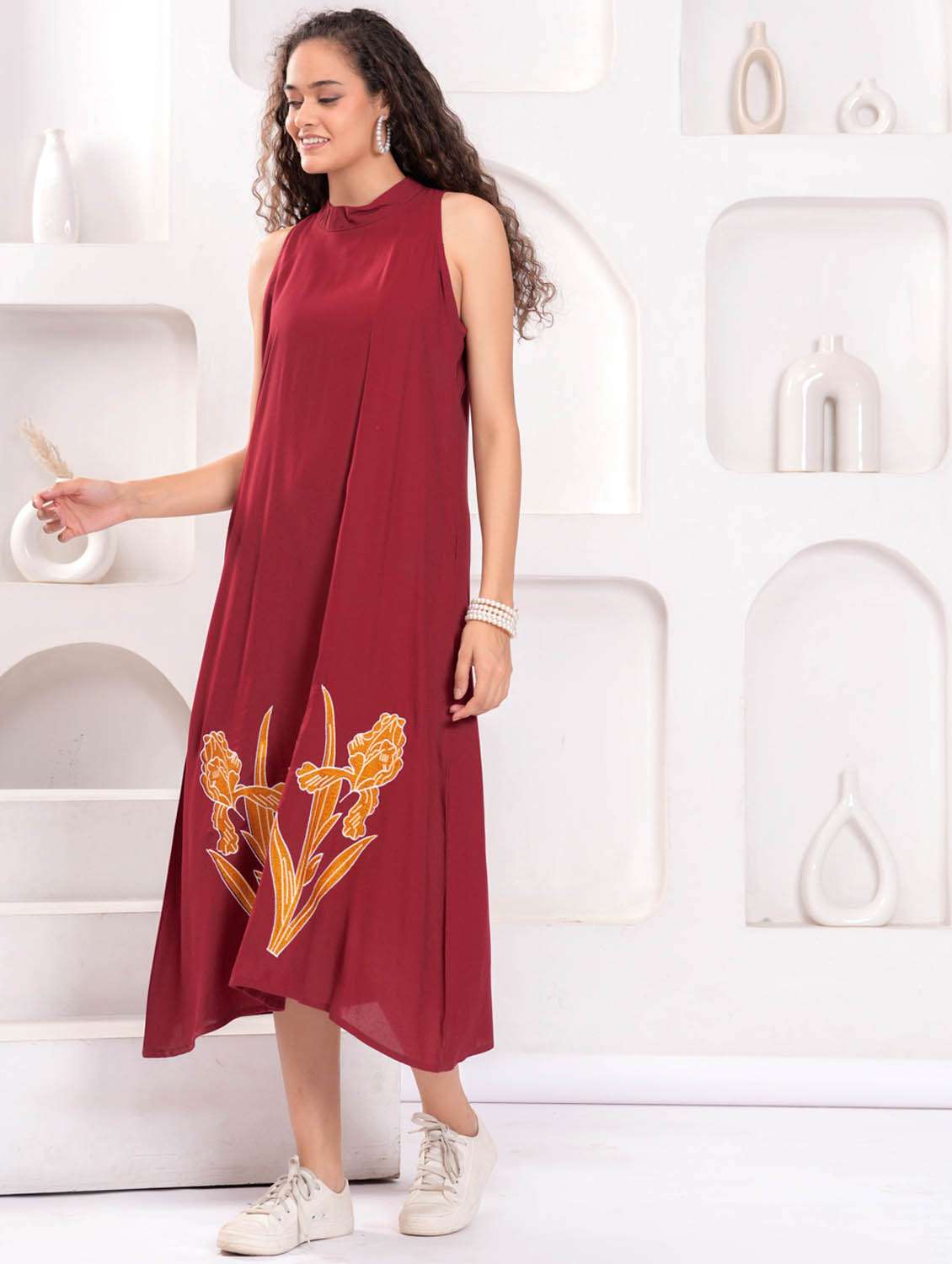 women printed halter neck sleeveless a-line dress - 21981552 -  Standard Image - 3