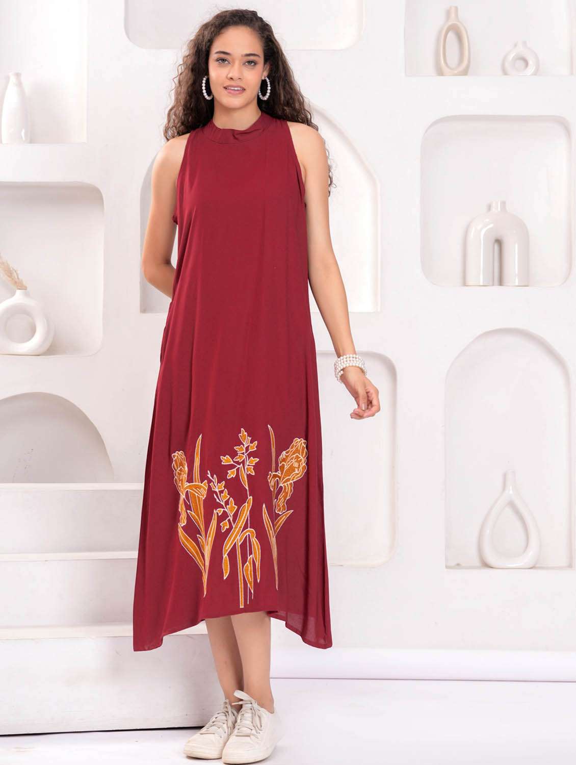 women printed halter neck sleeveless a-line dress - 21981552 -  Standard Image - 5