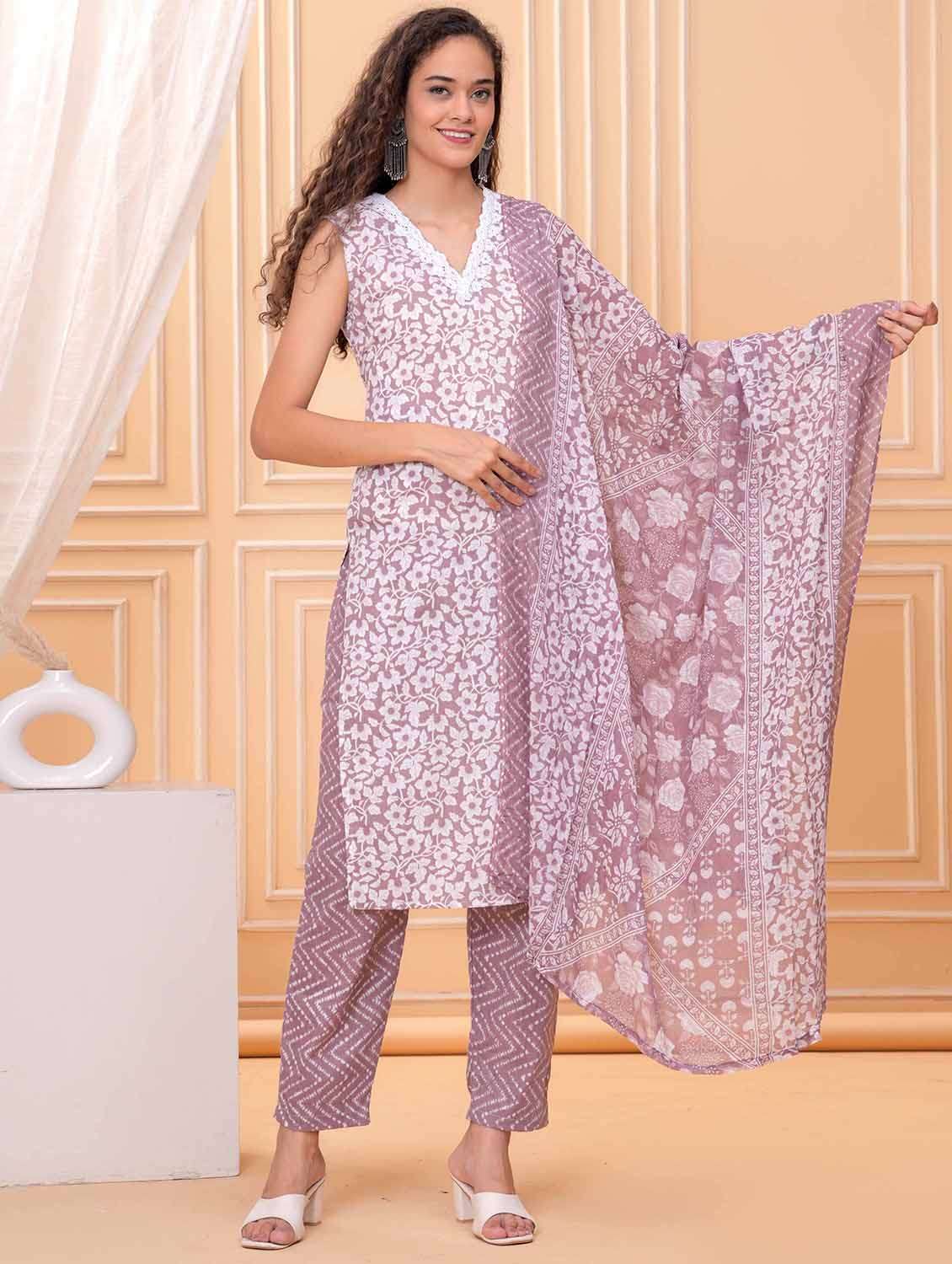women printed sleeveless kurta and pant with dupatta set - 21981573 -  Zoom Image - 0