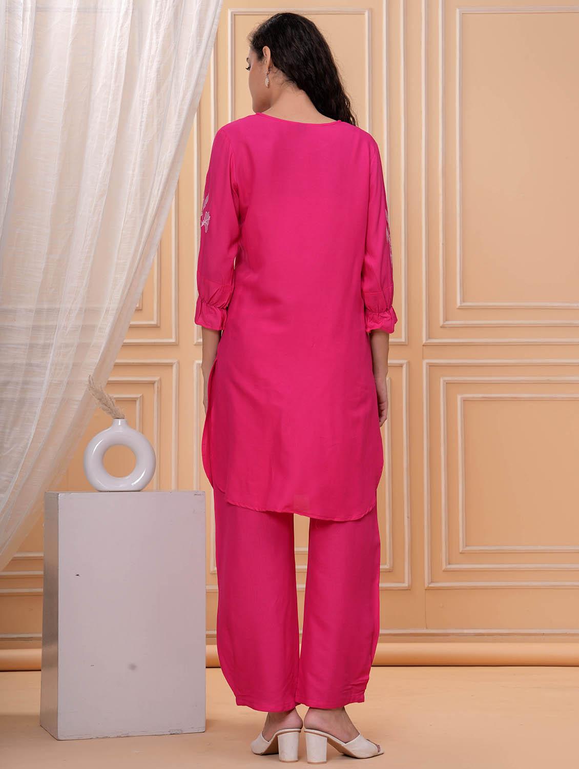 women embroidered round neck kurta and palazzo set - 21981576 - Standard Image - 3