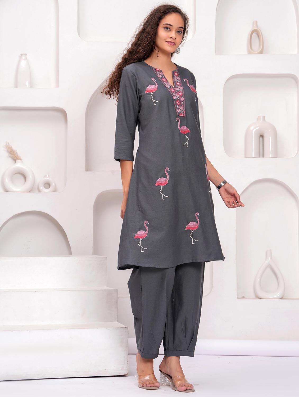 women embroidered notch neck kurta and salwar set - 21981580 - Standard Image - 3