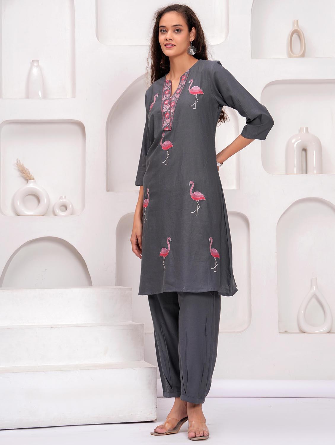 women embroidered notch neck kurta and salwar set - 21981580 - Standard Image - 5