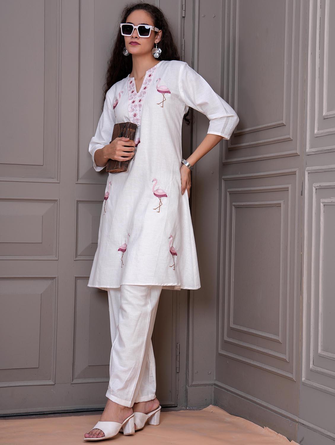 women embroidered notch neck kurta and salwar set - 21981581 - Zoom Image - 0