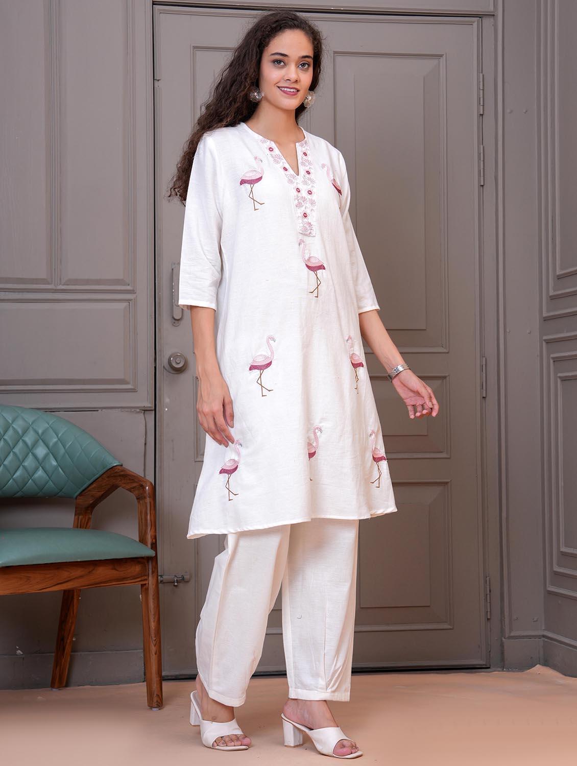 women embroidered notch neck kurta and salwar set - 21981581 - Standard Image - 3