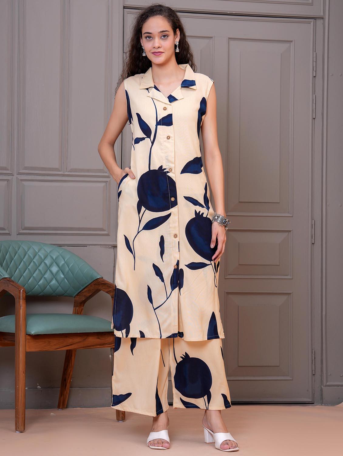 women printed sleeveless kurta and palazzo set - 21981585 -  Zoom Image - 0