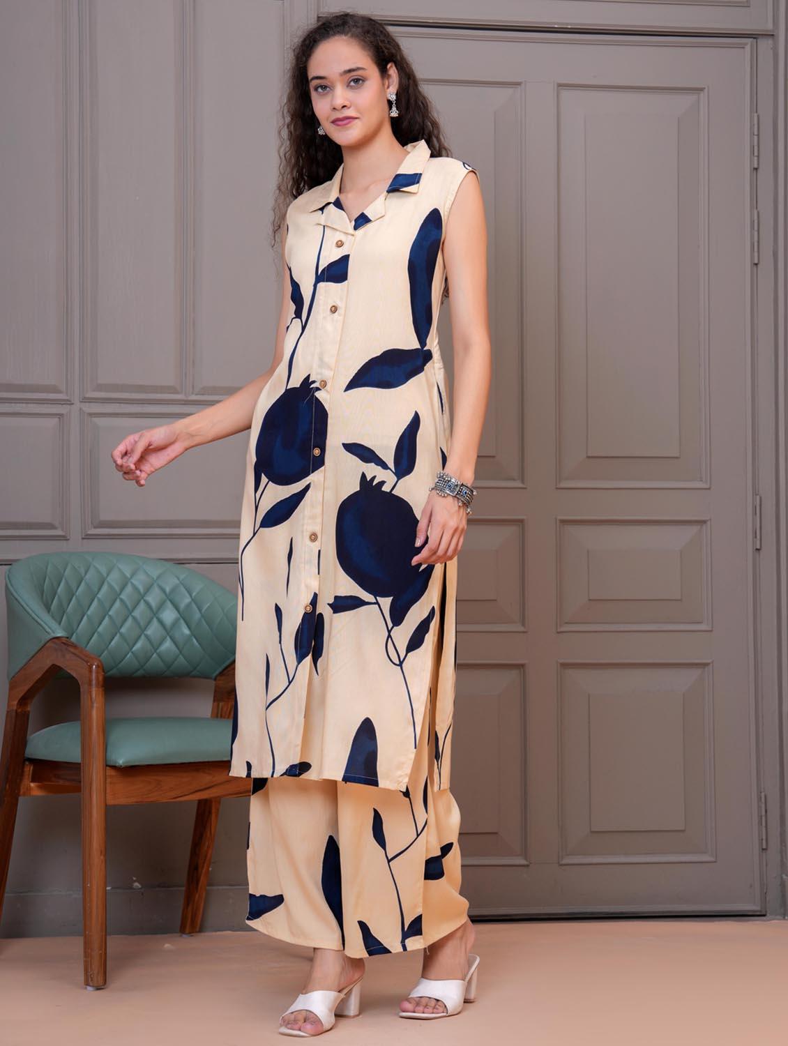 women printed sleeveless kurta and palazzo set - 21981585 - Standard Image - 5