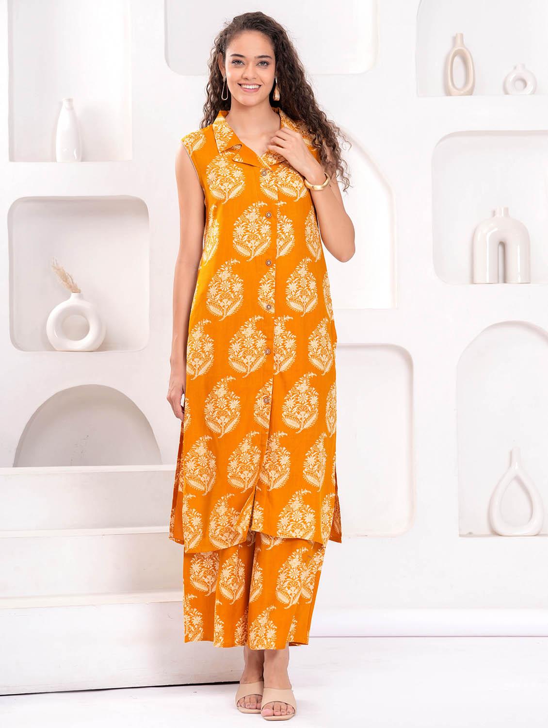 women printed sleeveless kurta and palazzo set - 21981587 - Zoom Image - 0
