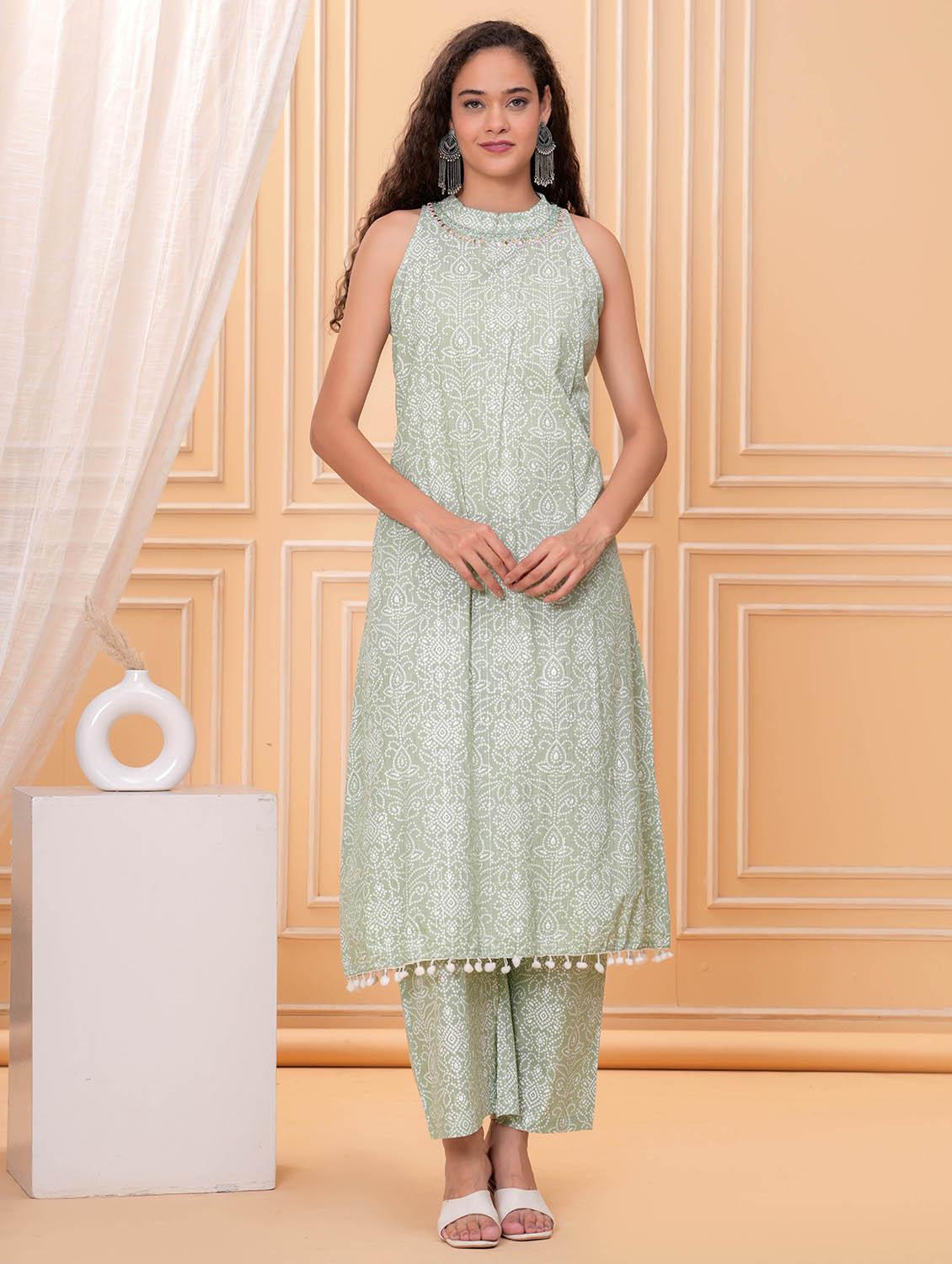 women printed sleeveless kurta and palazzo set - 21981589 - Zoom Image - 0