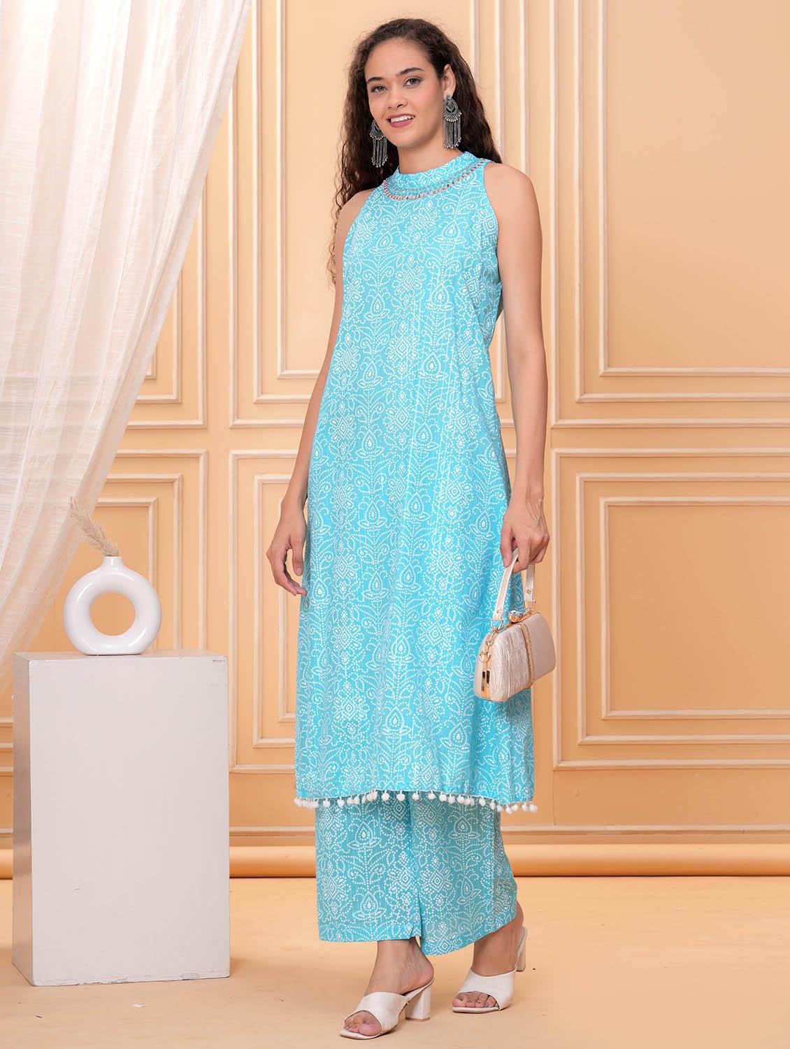 women printed sleeveless kurta and palazzo set - 21981590 - Standard Image - 3