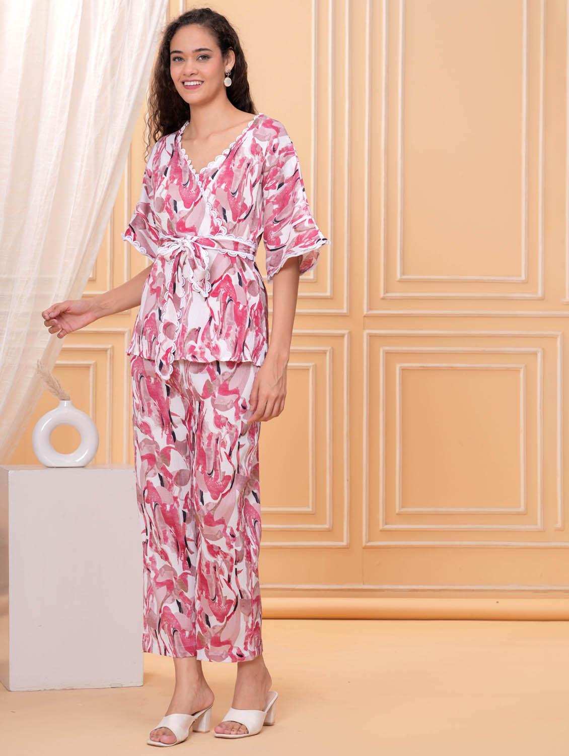 women printed top and trouser co-ord set - 21981597 - Standard Image - 3
