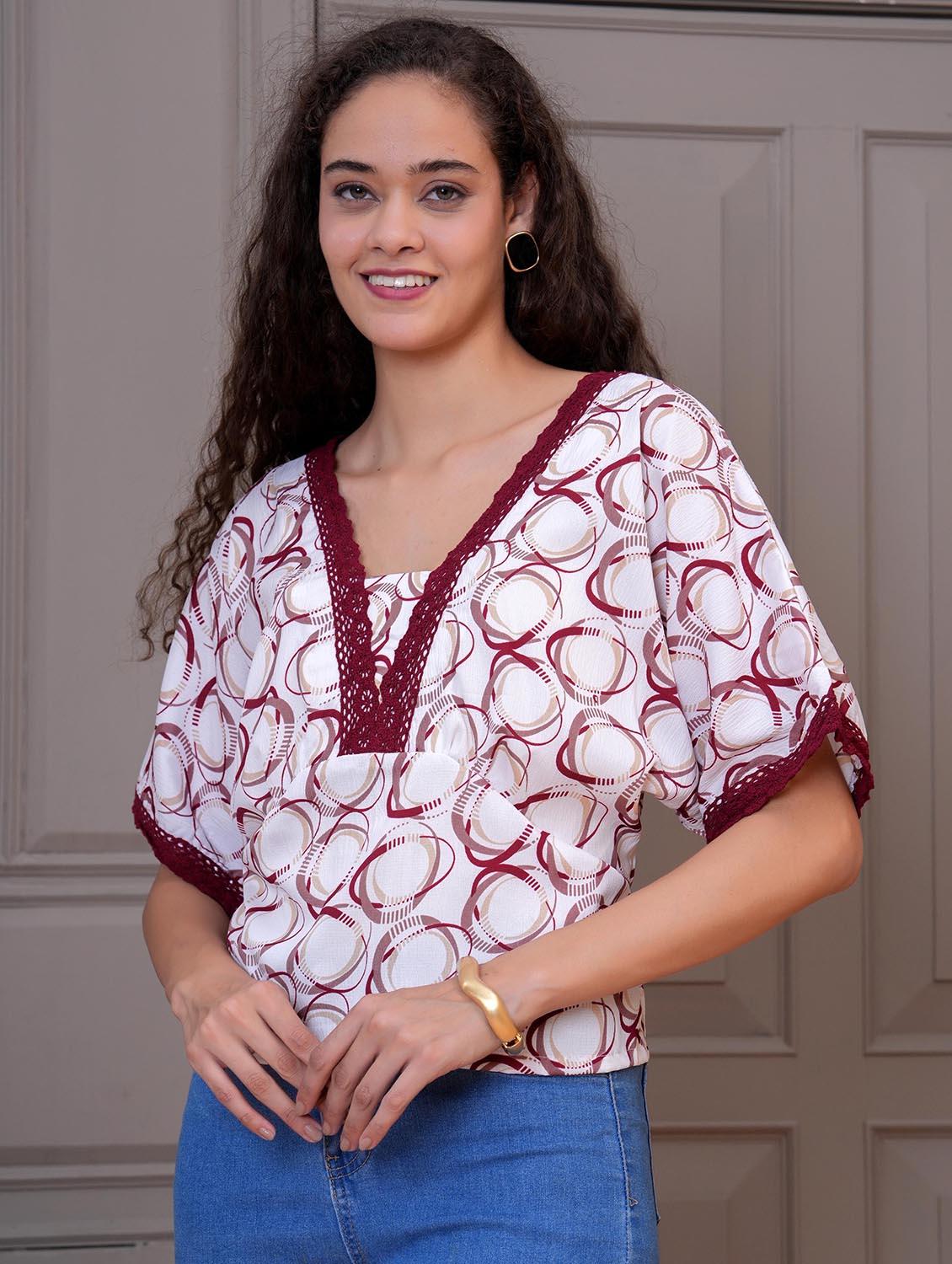 women white printed batwing sleeve top - 21981607 - Zoom Image - 0
