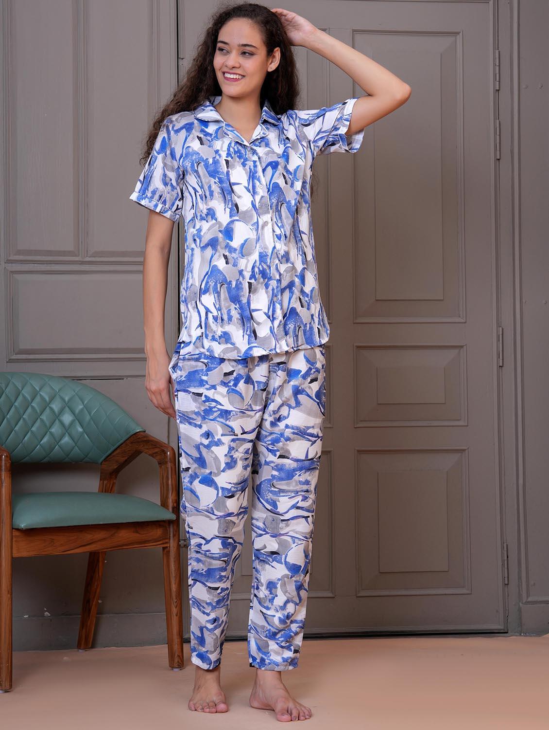 women printed short sleeve nightwear pyjama set - 21981618 - Standard Image - 3