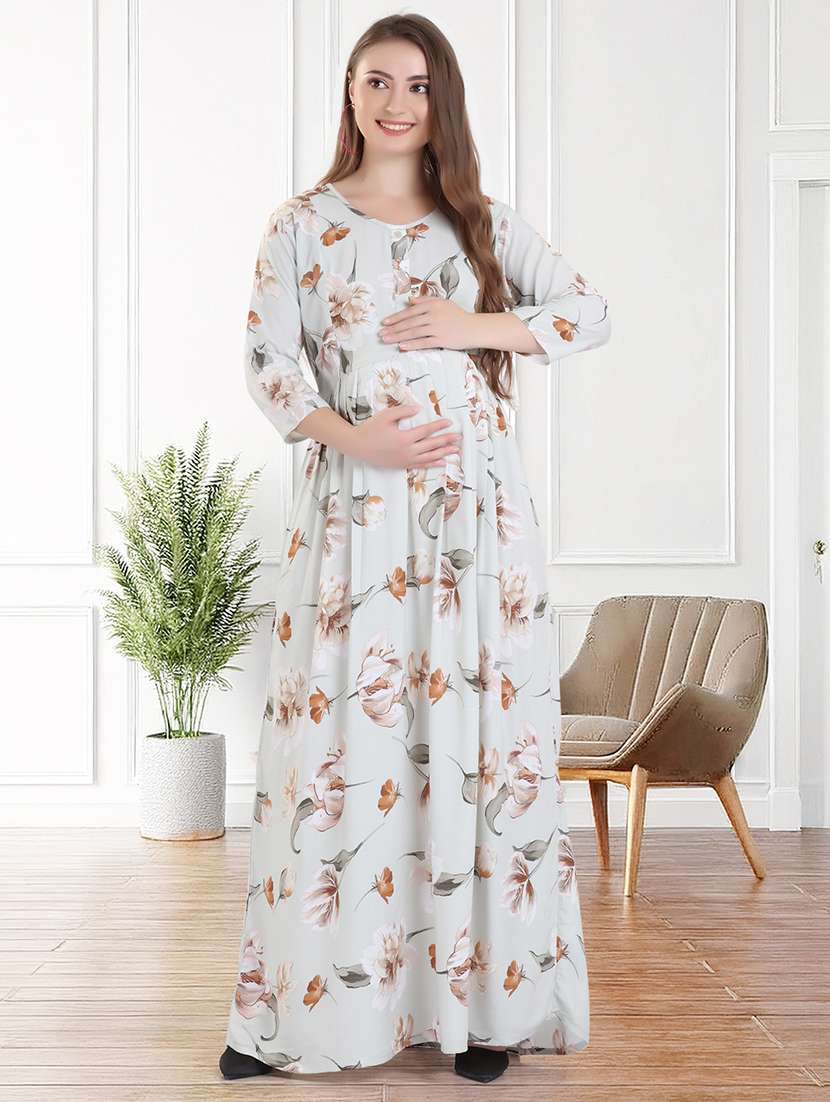 women printed long sleeve maternity wear nighty