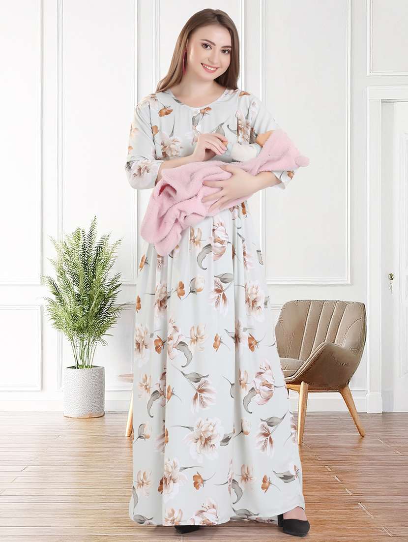 women printed long sleeve maternity wear nighty - 21981623 -  Standard Image - 3