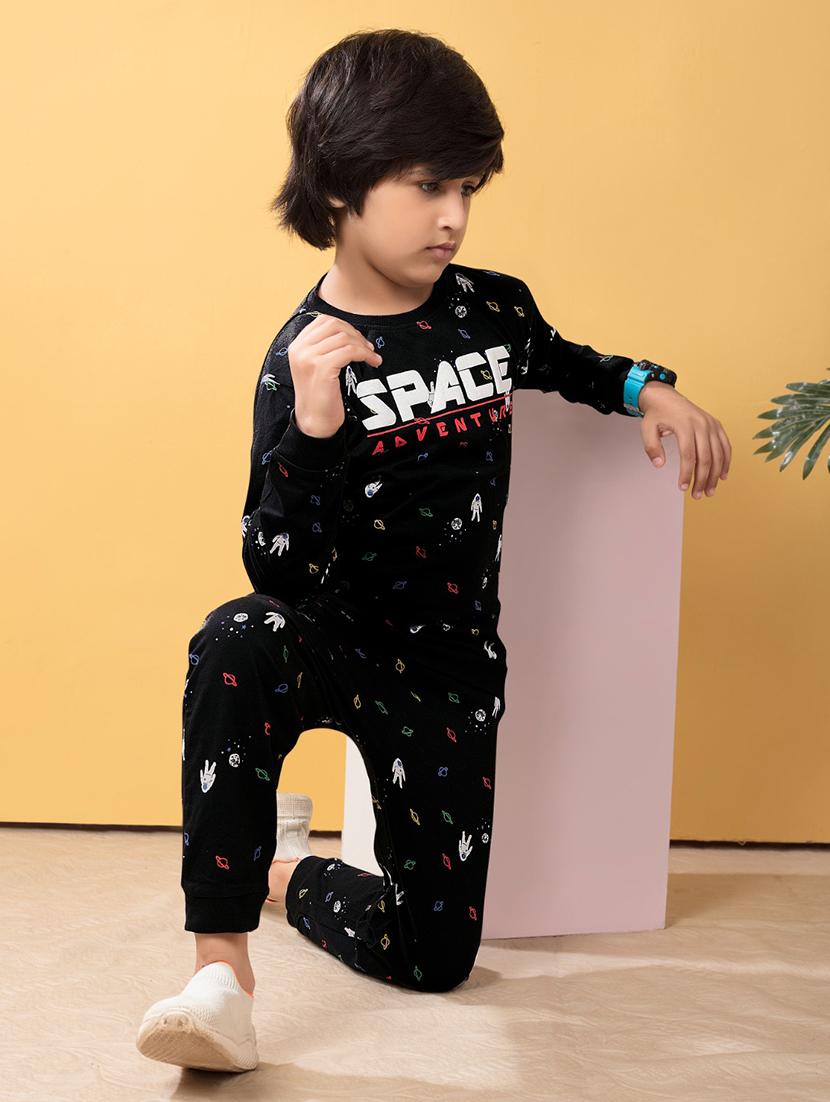boys black printed long sleeve full length set - 21981640 - Zoom Image - 0