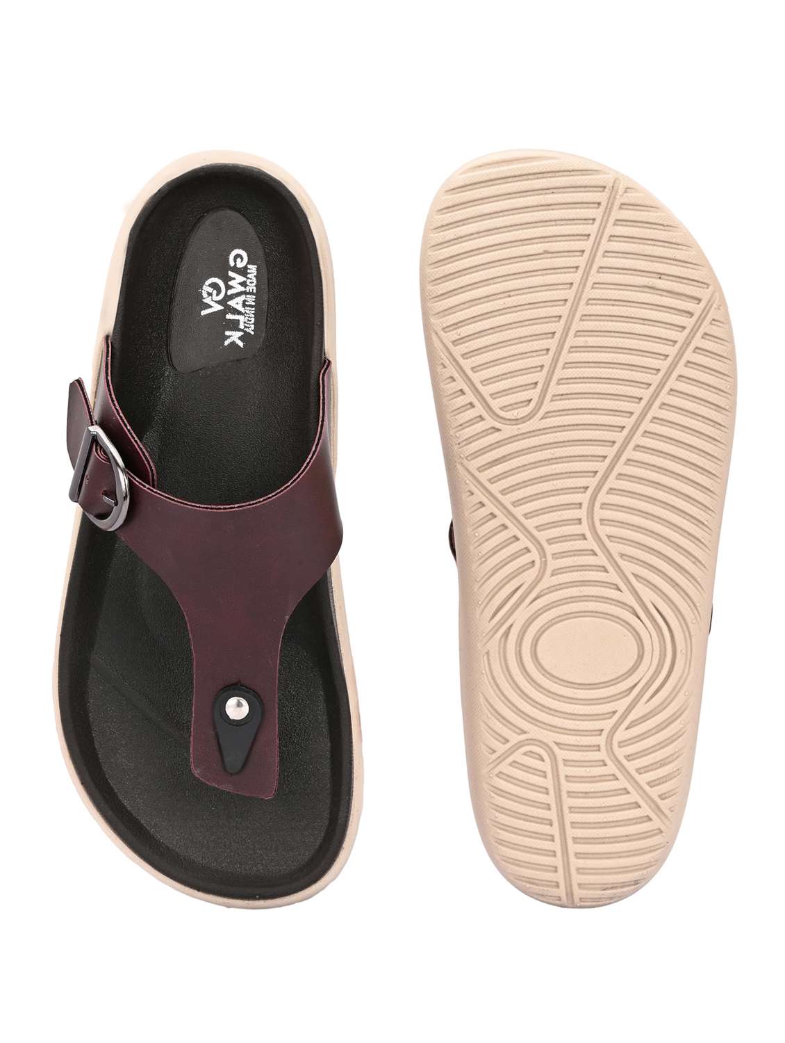 men brown solid slip on sandal - 21981648 -  Standard Image - 5