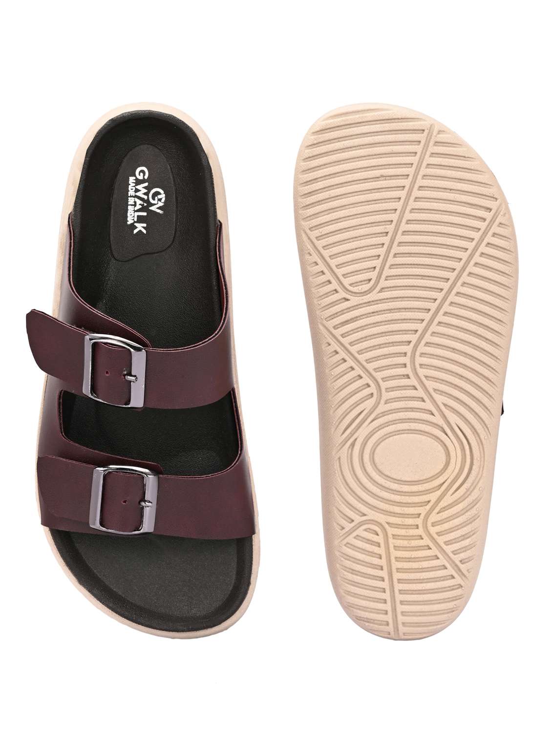 men brown solid slip on sandal - 21981651 -  Standard Image - 5