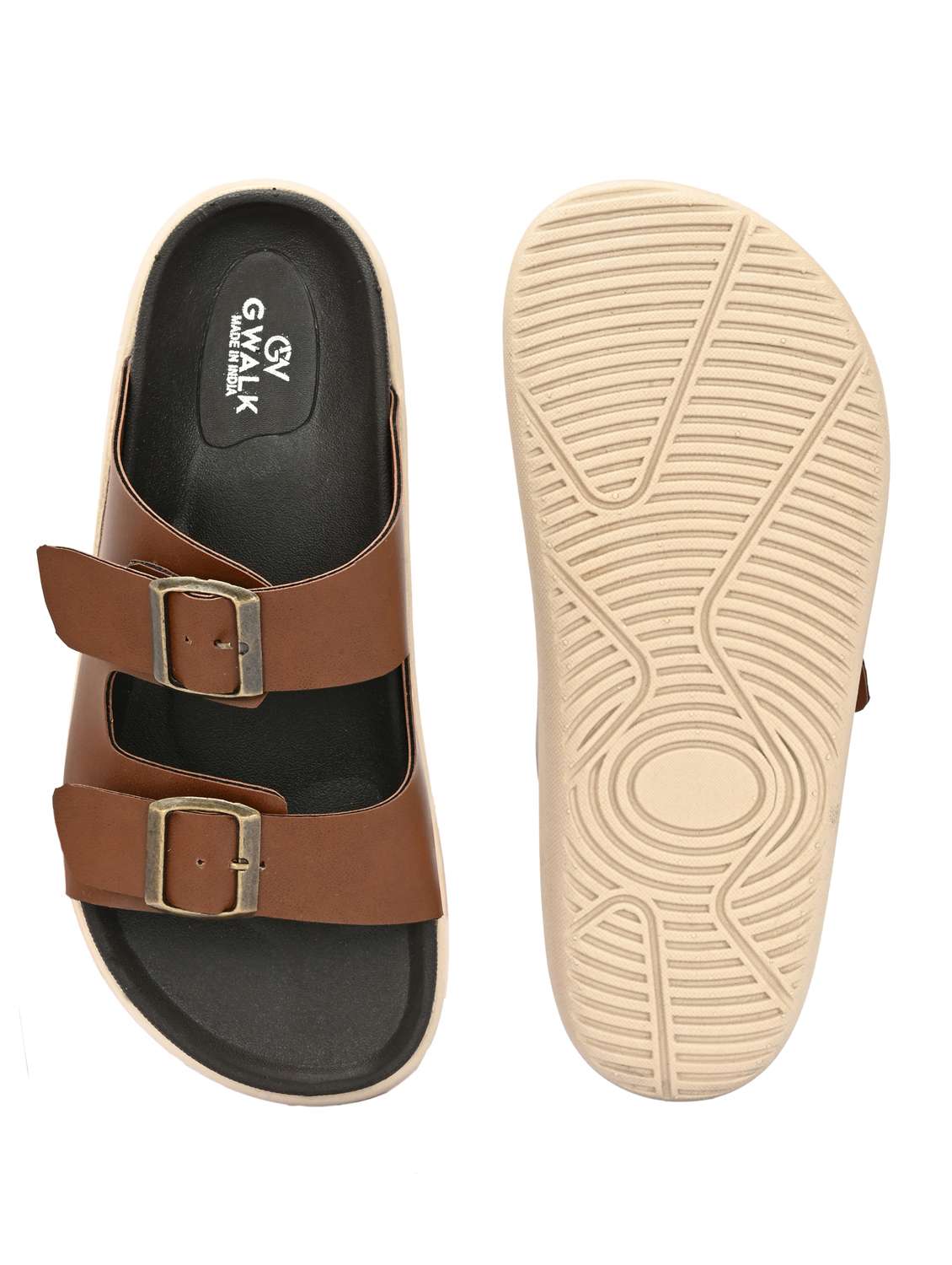 men tan solid slip on sandal - 21981652 -  Standard Image - 5