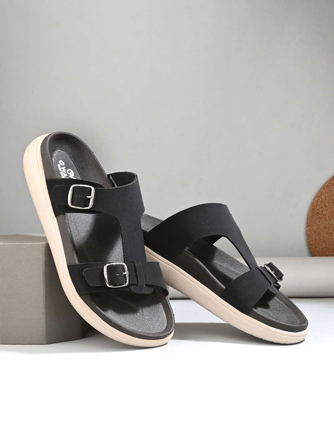 men black solid slip on sandal - 21981653 -  Zoom Image - 0