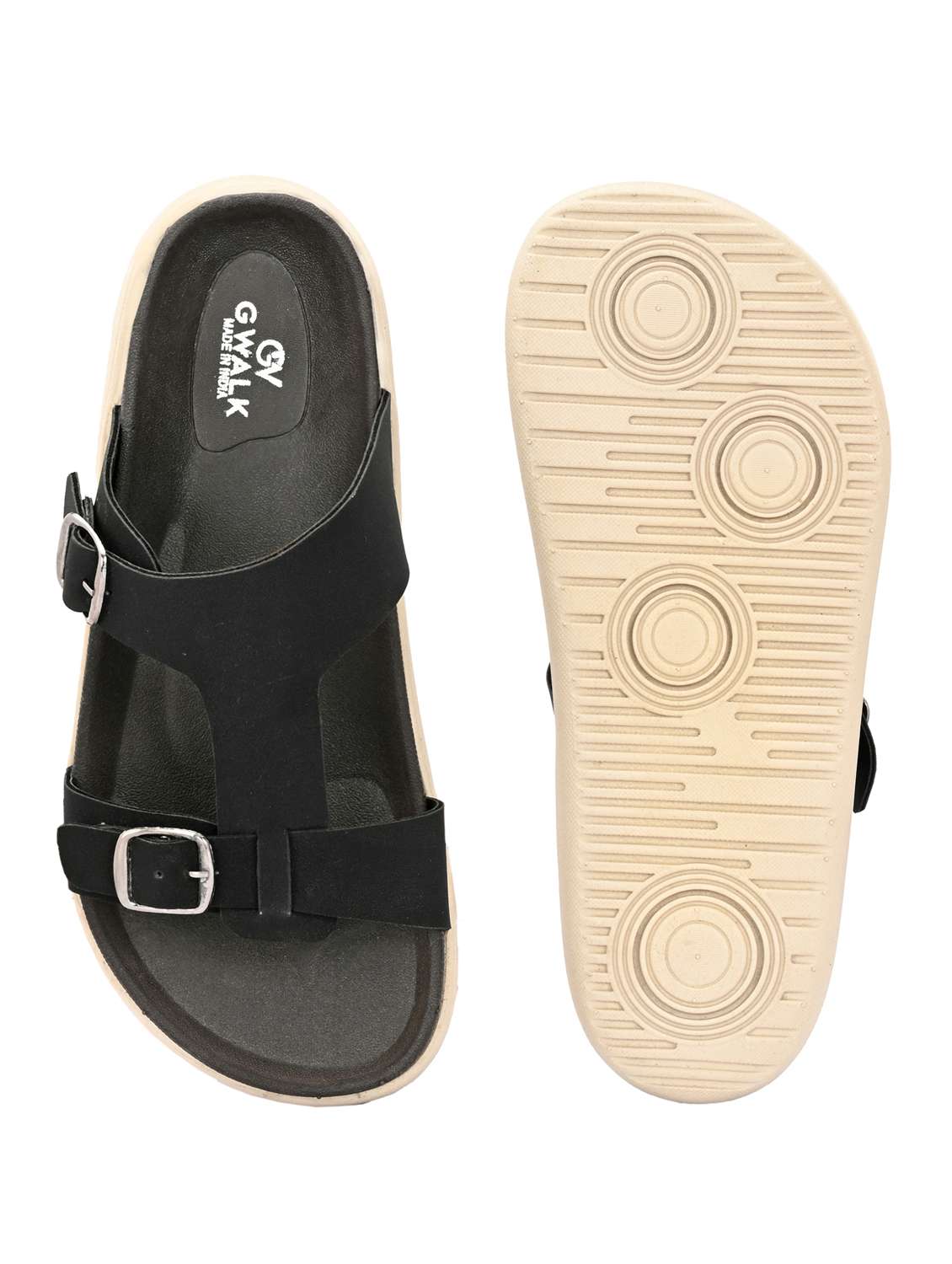 men black solid slip on sandal - 21981653 -  Standard Image - 5