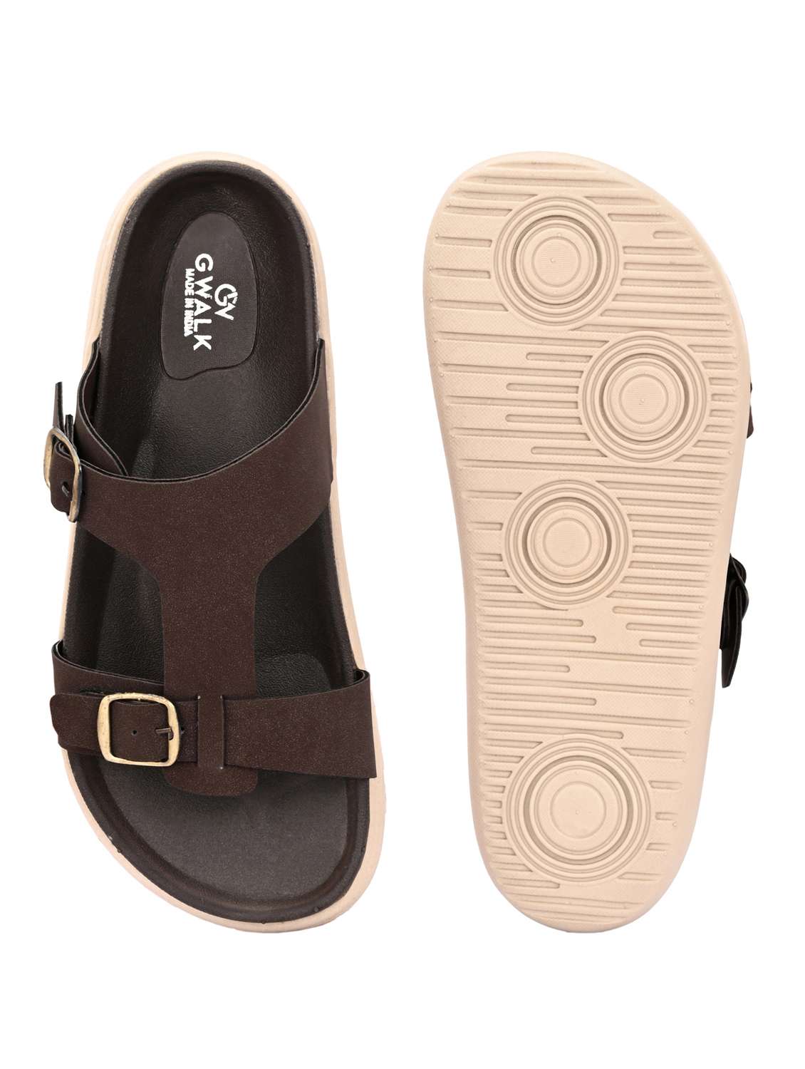 men brown solid slip on sandal - 21981654 -  Standard Image - 5
