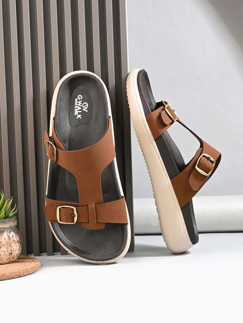 men tan solid slip on sandal - 21981655 -  Standard Image - 0