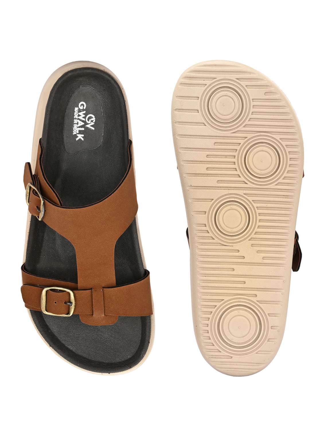 men tan solid slip on sandal - 21981655 -  Standard Image - 5