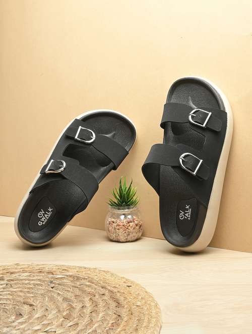 men black solid slip on sandal - 21981657 -  Standard Image - 0