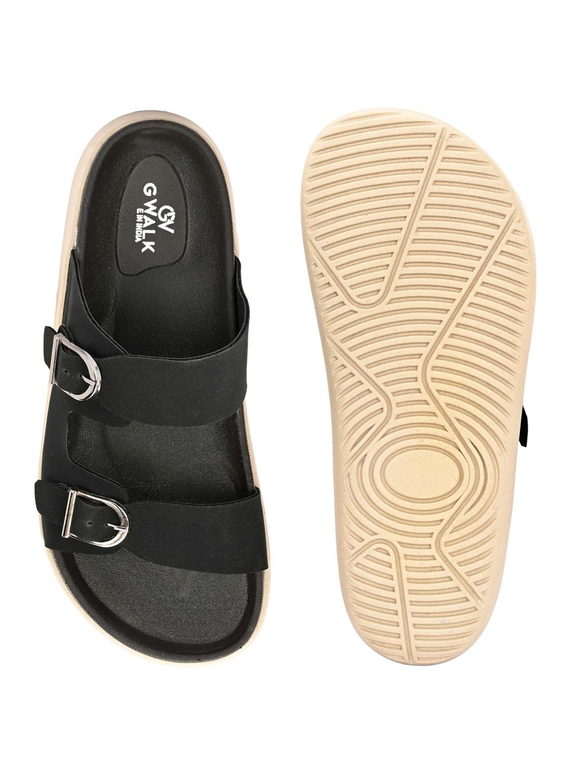 men black solid slip on sandal - 21981657 -  Standard Image - 5