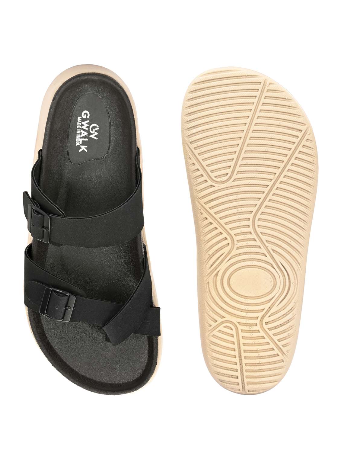 men black solid slip on sandal - 21981665 -  Standard Image - 5